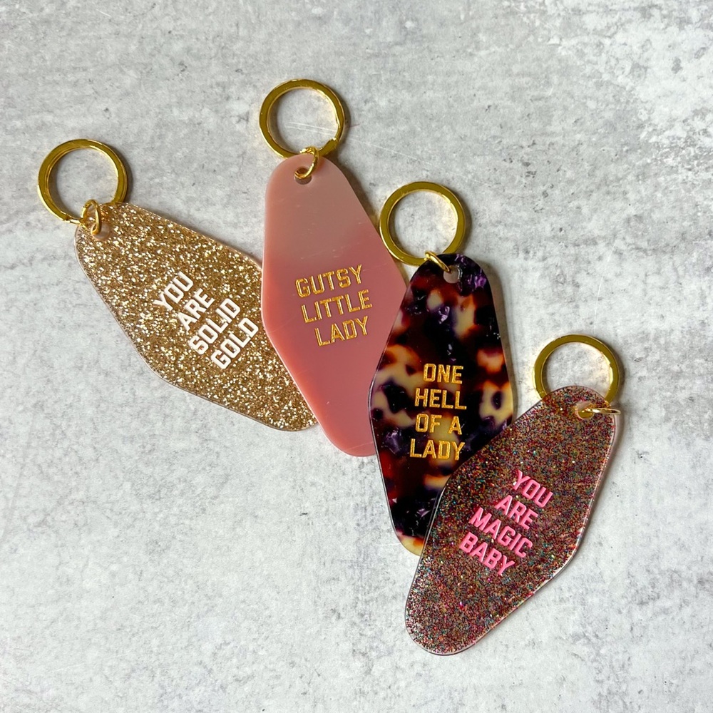 Stylish Women's Keychain Set - Gold, Pink, Black